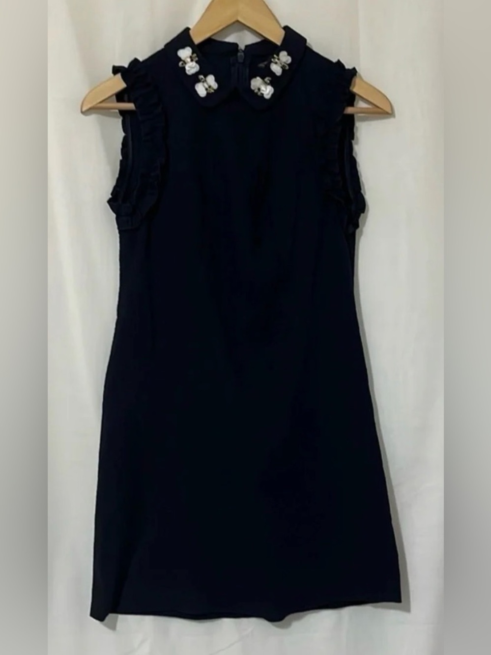 Zara Navy Sleeveless Shift Dress with Embellished Peter Pan Collar
